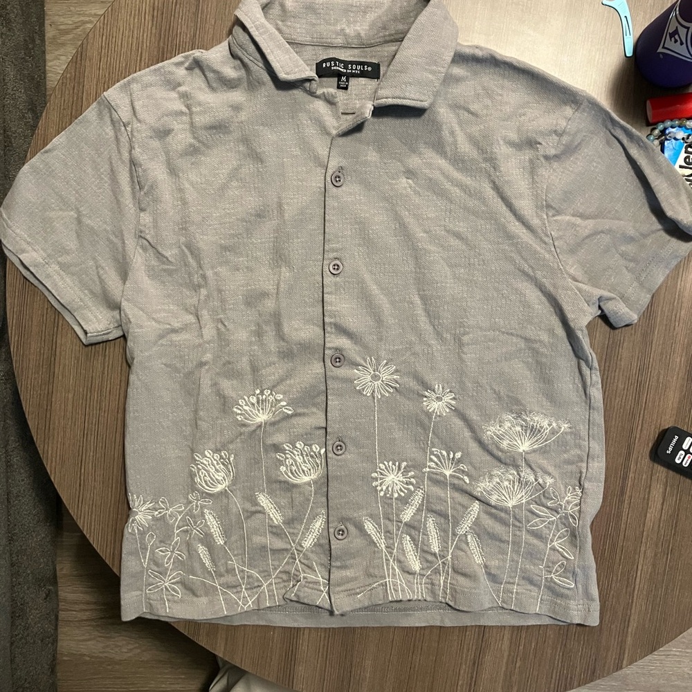 Gray Floral Men's Casual Shirt